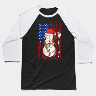 Christmas Snowman Playing Baseball Us Flag Xmas Background Baseball T-Shirt